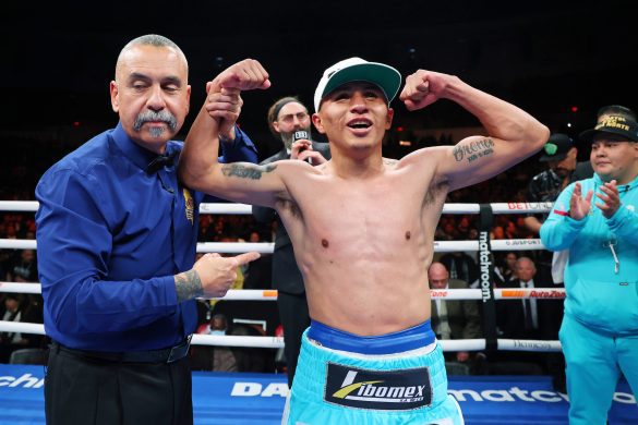 March 5, 2022; San Diego, CA, USA; Mauricio Lara after defeating Emilio Sanchez during their March 5, 2022 fight at the Pechanga Arena in San Diego, California. Mandatory Credit: Ed Mulholland/Matchroom.